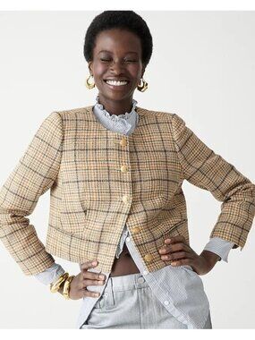 NWT J.Crew Louisa Lady Jacket in Brown Ivory Sherlock Plaid English Wool 6